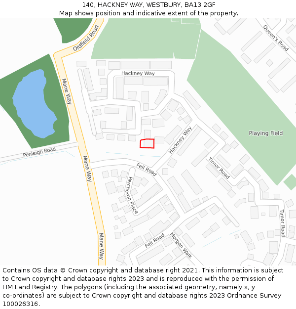 140, HACKNEY WAY, WESTBURY, BA13 2GF: Location map and indicative extent of plot