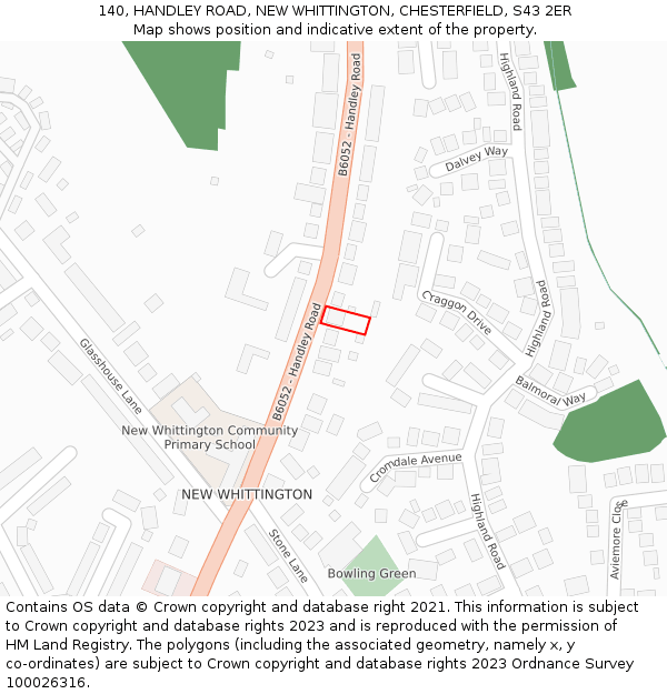 140, HANDLEY ROAD, NEW WHITTINGTON, CHESTERFIELD, S43 2ER: Location map and indicative extent of plot