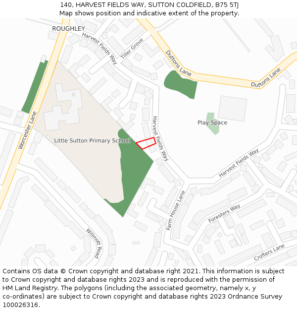 140, HARVEST FIELDS WAY, SUTTON COLDFIELD, B75 5TJ: Location map and indicative extent of plot