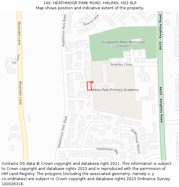 140, HEATHMOOR PARK ROAD, HALIFAX, HX2 9LP: Location map and indicative extent of plot