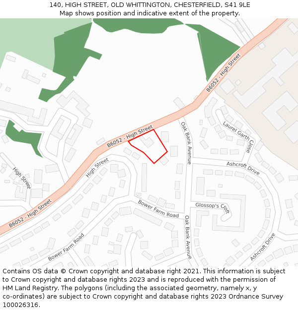 140, HIGH STREET, OLD WHITTINGTON, CHESTERFIELD, S41 9LE: Location map and indicative extent of plot