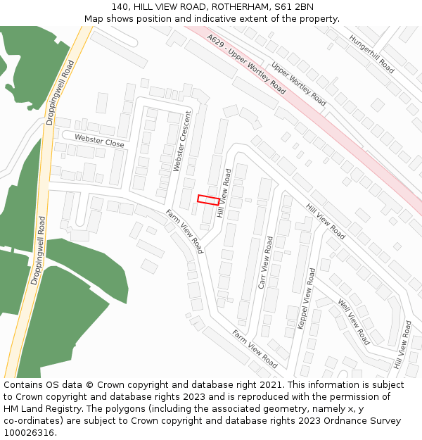 140, HILL VIEW ROAD, ROTHERHAM, S61 2BN: Location map and indicative extent of plot