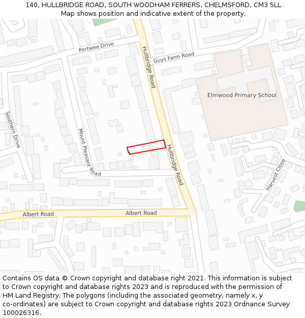 140, HULLBRIDGE ROAD, SOUTH WOODHAM FERRERS, CHELMSFORD, CM3 5LL: Location map and indicative extent of plot