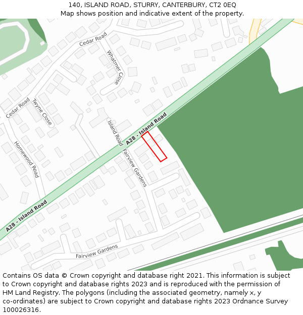 140, ISLAND ROAD, STURRY, CANTERBURY, CT2 0EQ: Location map and indicative extent of plot