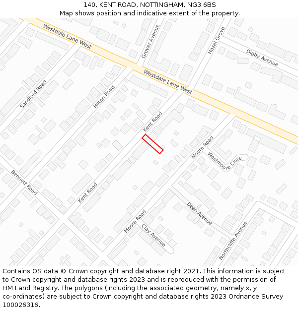 140, KENT ROAD, NOTTINGHAM, NG3 6BS: Location map and indicative extent of plot