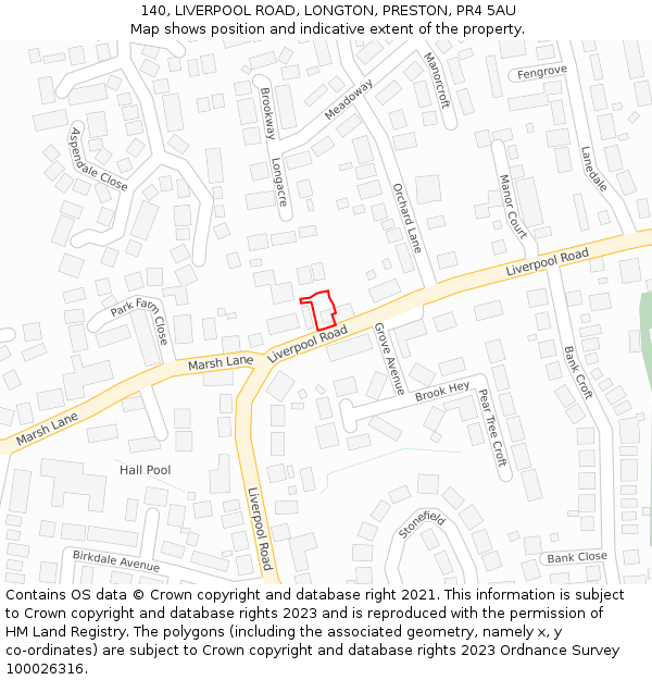 140, LIVERPOOL ROAD, LONGTON, PRESTON, PR4 5AU: Location map and indicative extent of plot