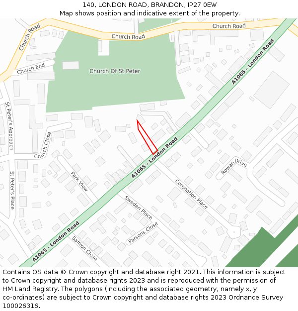 140, LONDON ROAD, BRANDON, IP27 0EW: Location map and indicative extent of plot