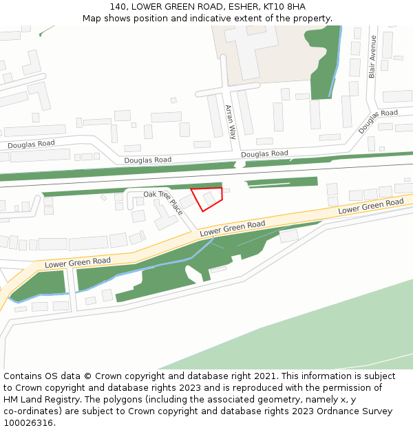 140, LOWER GREEN ROAD, ESHER, KT10 8HA: Location map and indicative extent of plot