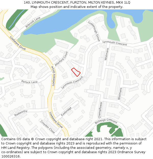 140, LYNMOUTH CRESCENT, FURZTON, MILTON KEYNES, MK4 1LQ: Location map and indicative extent of plot