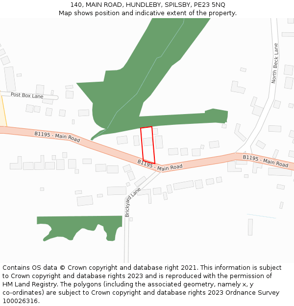 140, MAIN ROAD, HUNDLEBY, SPILSBY, PE23 5NQ: Location map and indicative extent of plot