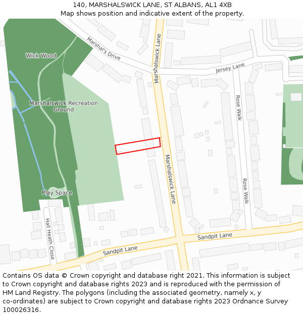 140, MARSHALSWICK LANE, ST ALBANS, AL1 4XB: Location map and indicative extent of plot