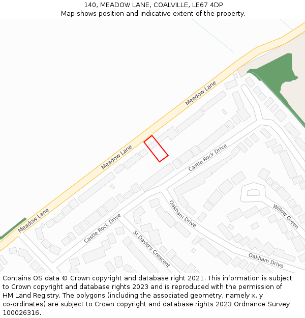 140, MEADOW LANE, COALVILLE, LE67 4DP: Location map and indicative extent of plot