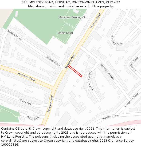 140, MOLESEY ROAD, HERSHAM, WALTON-ON-THAMES, KT12 4RD: Location map and indicative extent of plot