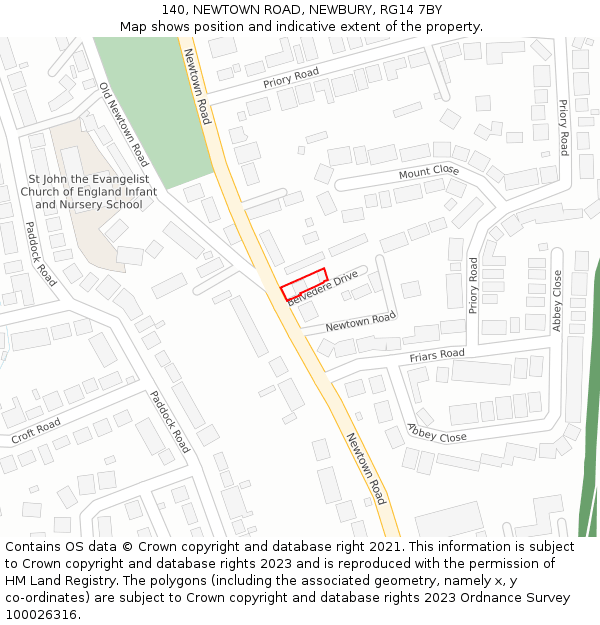 140, NEWTOWN ROAD, NEWBURY, RG14 7BY: Location map and indicative extent of plot