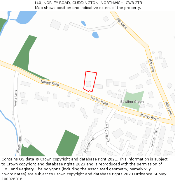 140, NORLEY ROAD, CUDDINGTON, NORTHWICH, CW8 2TB: Location map and indicative extent of plot