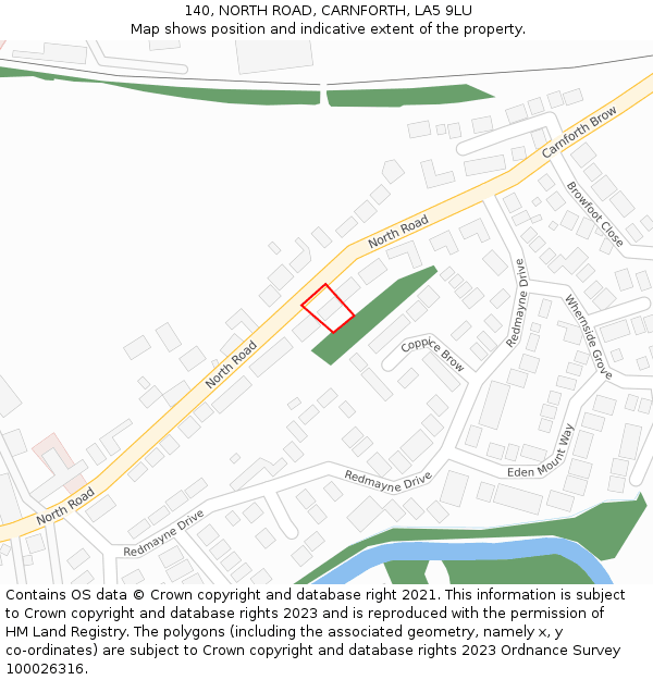 140, NORTH ROAD, CARNFORTH, LA5 9LU: Location map and indicative extent of plot