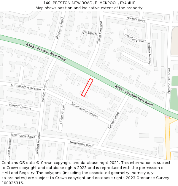 140, PRESTON NEW ROAD, BLACKPOOL, FY4 4HE: Location map and indicative extent of plot