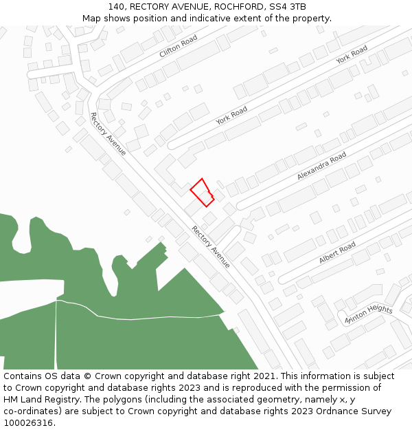 140, RECTORY AVENUE, ROCHFORD, SS4 3TB: Location map and indicative extent of plot