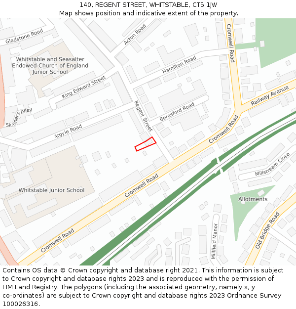 140, REGENT STREET, WHITSTABLE, CT5 1JW: Location map and indicative extent of plot