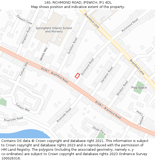 140, RICHMOND ROAD, IPSWICH, IP1 4DL: Location map and indicative extent of plot