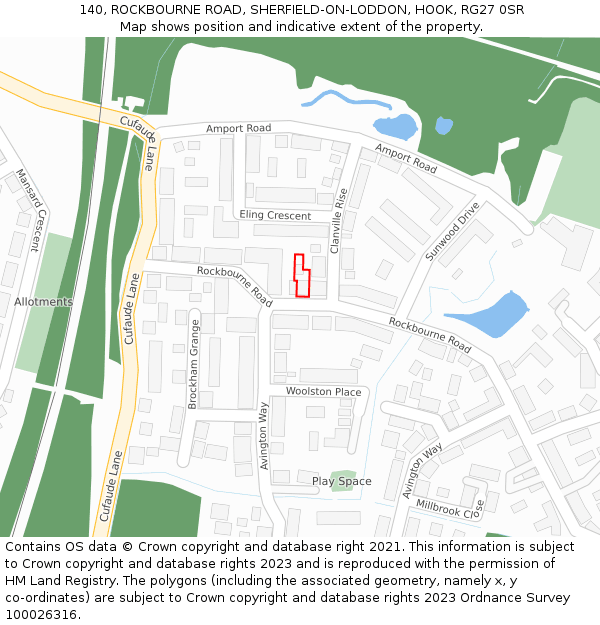 140, ROCKBOURNE ROAD, SHERFIELD-ON-LODDON, HOOK, RG27 0SR: Location map and indicative extent of plot