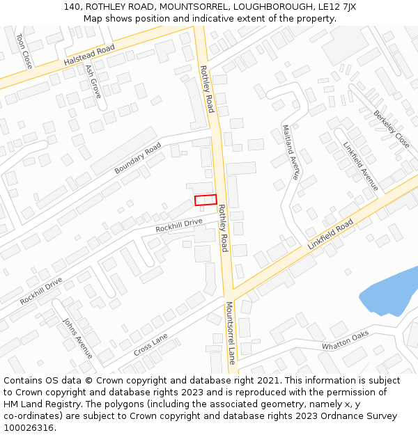 140, ROTHLEY ROAD, MOUNTSORREL, LOUGHBOROUGH, LE12 7JX: Location map and indicative extent of plot