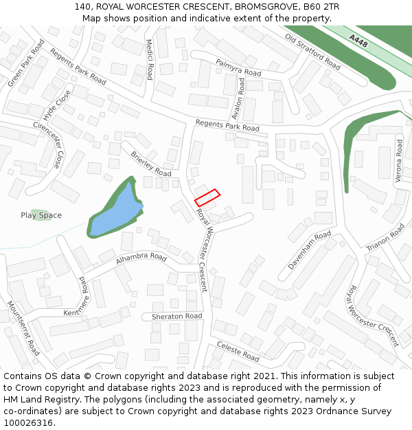 140, ROYAL WORCESTER CRESCENT, BROMSGROVE, B60 2TR: Location map and indicative extent of plot