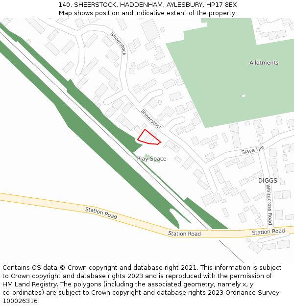 140, SHEERSTOCK, HADDENHAM, AYLESBURY, HP17 8EX: Location map and indicative extent of plot