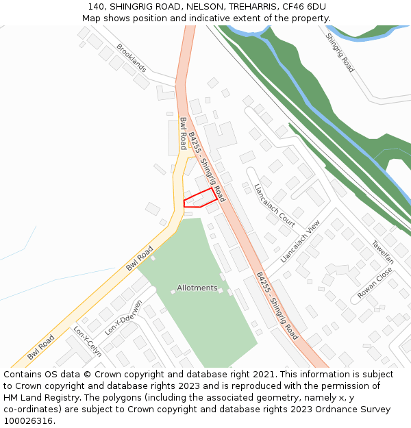 140, SHINGRIG ROAD, NELSON, TREHARRIS, CF46 6DU: Location map and indicative extent of plot