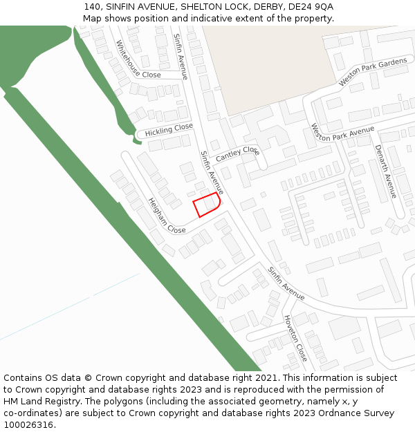 140, SINFIN AVENUE, SHELTON LOCK, DERBY, DE24 9QA: Location map and indicative extent of plot