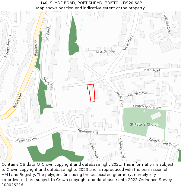 140, SLADE ROAD, PORTISHEAD, BRISTOL, BS20 6AP: Location map and indicative extent of plot