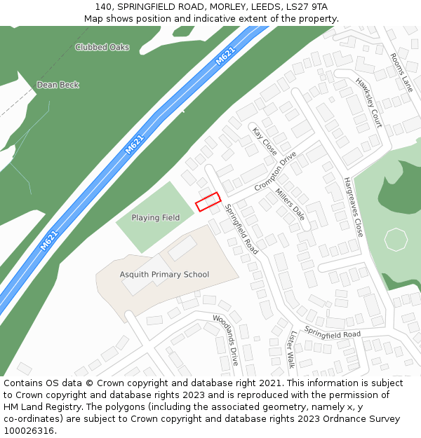 140, SPRINGFIELD ROAD, MORLEY, LEEDS, LS27 9TA: Location map and indicative extent of plot