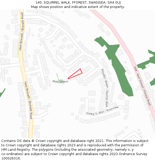 140, SQUIRREL WALK, FFOREST, SWANSEA, SA4 0UJ: Location map and indicative extent of plot