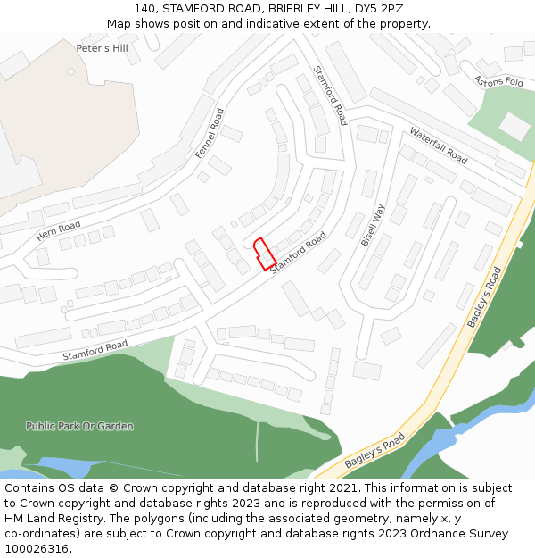 140, STAMFORD ROAD, BRIERLEY HILL, DY5 2PZ: Location map and indicative extent of plot