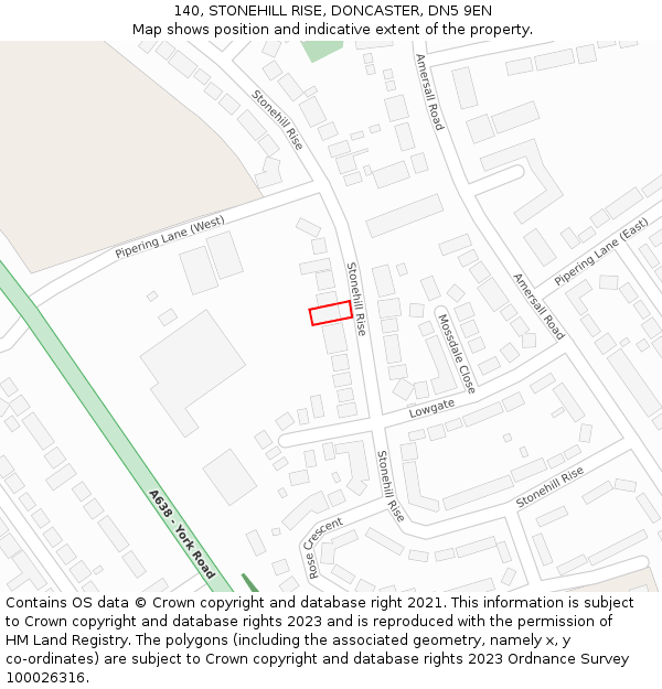 140, STONEHILL RISE, DONCASTER, DN5 9EN: Location map and indicative extent of plot