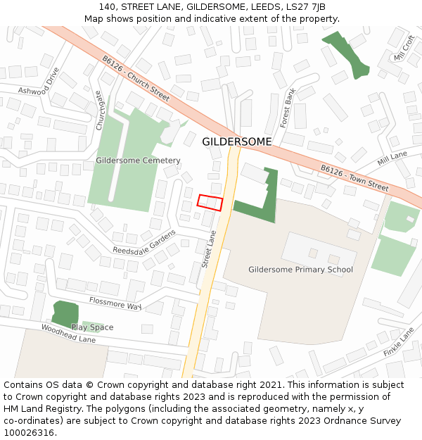 140, STREET LANE, GILDERSOME, LEEDS, LS27 7JB: Location map and indicative extent of plot