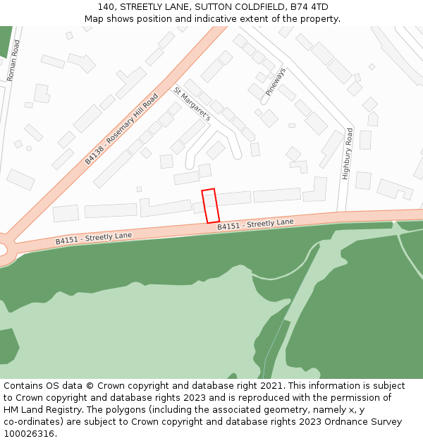 140, STREETLY LANE, SUTTON COLDFIELD, B74 4TD: Location map and indicative extent of plot