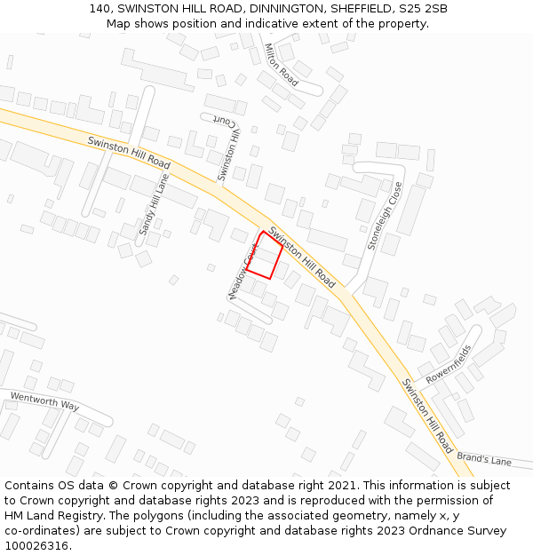 140, SWINSTON HILL ROAD, DINNINGTON, SHEFFIELD, S25 2SB: Location map and indicative extent of plot