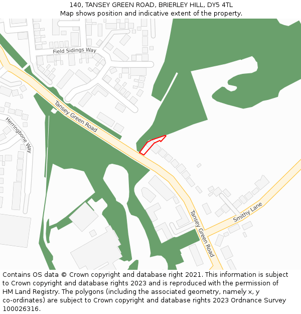 140, TANSEY GREEN ROAD, BRIERLEY HILL, DY5 4TL: Location map and indicative extent of plot