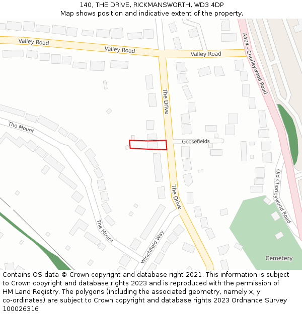 140, THE DRIVE, RICKMANSWORTH, WD3 4DP: Location map and indicative extent of plot