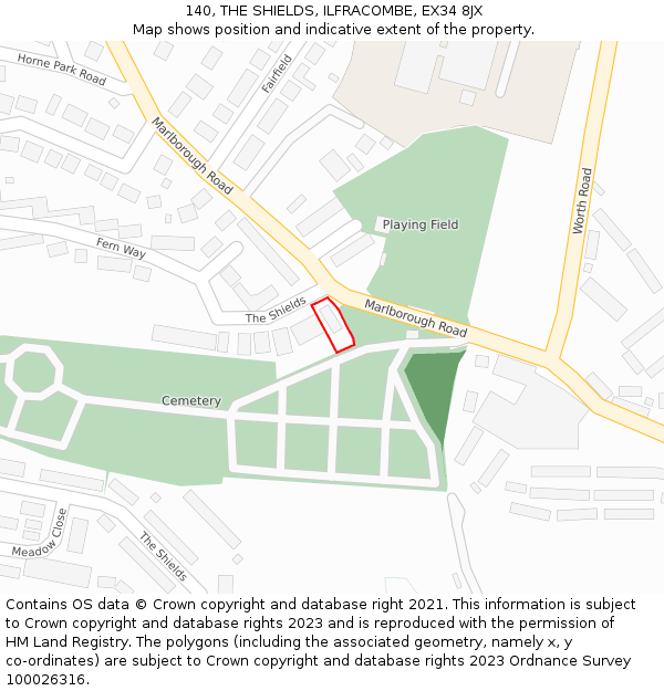 140, THE SHIELDS, ILFRACOMBE, EX34 8JX: Location map and indicative extent of plot