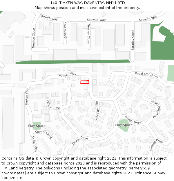 140, TIMKEN WAY, DAVENTRY, NN11 9TD: Location map and indicative extent of plot