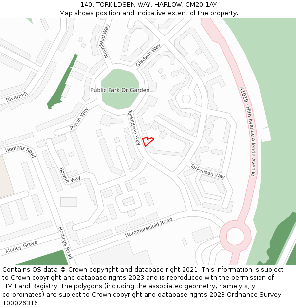 140, TORKILDSEN WAY, HARLOW, CM20 1AY: Location map and indicative extent of plot