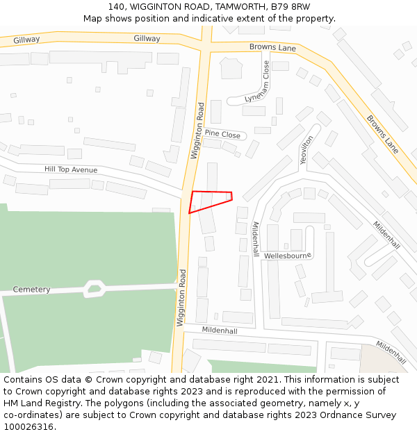 140, WIGGINTON ROAD, TAMWORTH, B79 8RW: Location map and indicative extent of plot