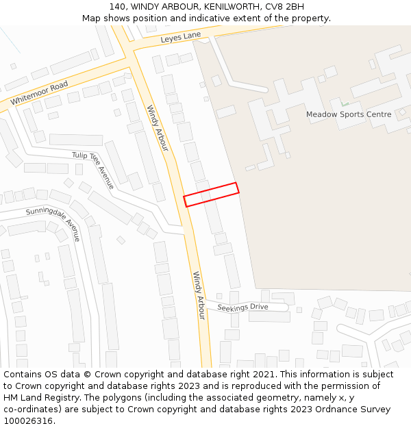 140, WINDY ARBOUR, KENILWORTH, CV8 2BH: Location map and indicative extent of plot