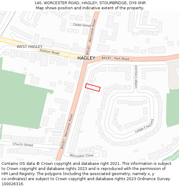 140, WORCESTER ROAD, HAGLEY, STOURBRIDGE, DY9 0NR: Location map and indicative extent of plot