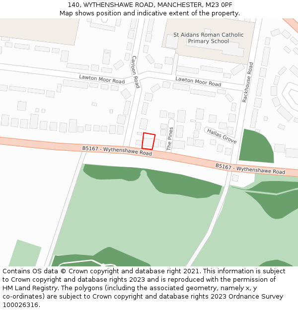 140, WYTHENSHAWE ROAD, MANCHESTER, M23 0PF: Location map and indicative extent of plot