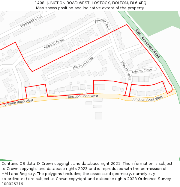 1408, JUNCTION ROAD WEST, LOSTOCK, BOLTON, BL6 4EQ: Location map and indicative extent of plot
