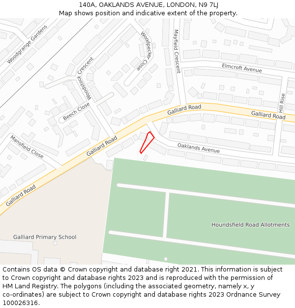 140A, OAKLANDS AVENUE, LONDON, N9 7LJ: Location map and indicative extent of plot