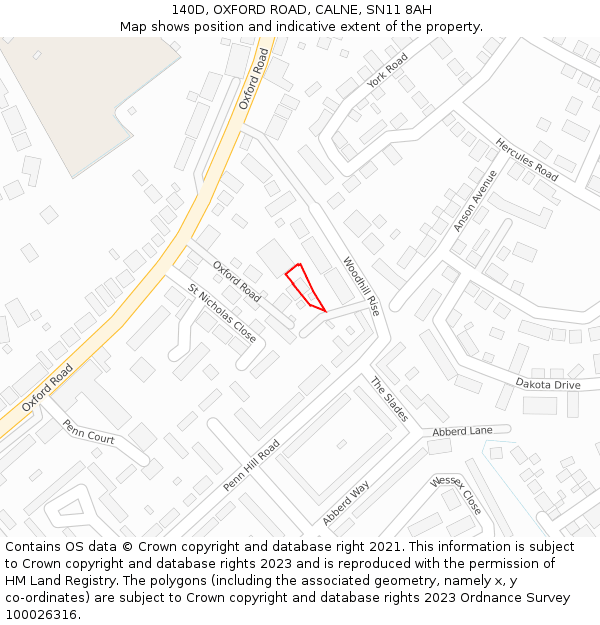 140D, OXFORD ROAD, CALNE, SN11 8AH: Location map and indicative extent of plot